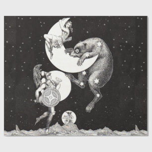 Antique Celestial Moon Goddess & Ursa Major Bear Wrapping Paper