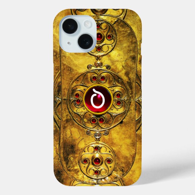 ANTIQUE CELTIC WARRIOR SHIELD RUBY GEM  MONOGRAM Case-Mate iPhone CASE (Back)