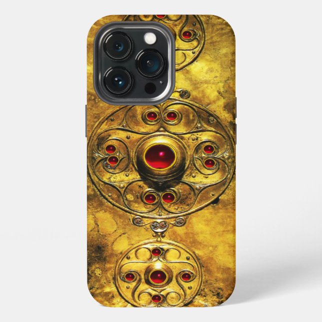 ANTIQUE CELTIC WARRIOR SHIELD WITH RUBY GEM STONES iPhone CASE (Back)