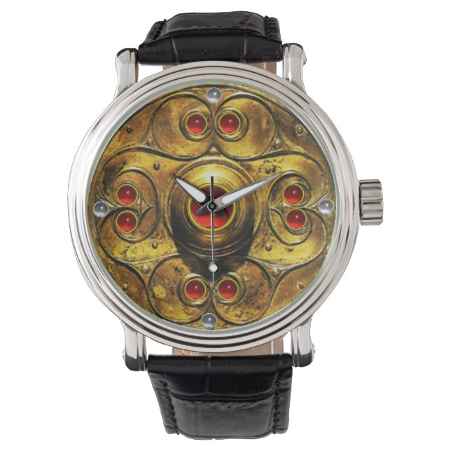 ANTIQUE CELTIC WARRIOR SHIELD WITH RUBY GEMSTONES WATCH (Front)