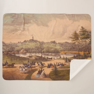 Antique Central Park #1, Distressed BG #3 Sherpa Blanket