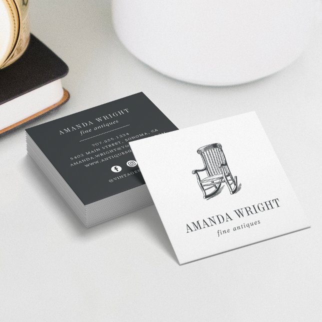 Antique Chair Square Business Card | Brushed Black (Creator Uploaded)