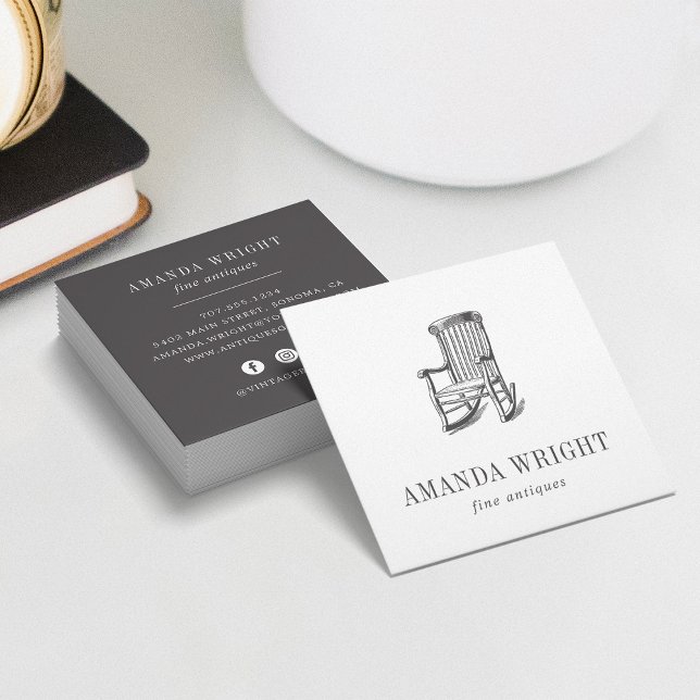 Antique Chair Square Business Card | Charcoal (Creator Uploaded)