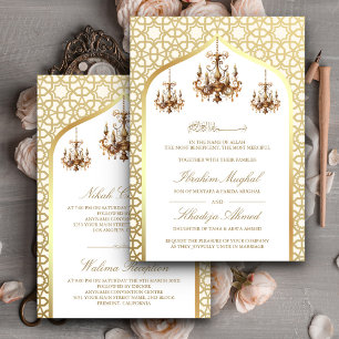 Antique Chandelier Cream Gold Muslim Wedding Invitation