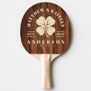 Antique Cherry Wood Irish Clover Wedding Crest Ping Pong Paddle