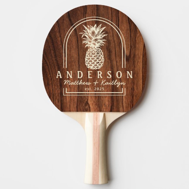 Antique Cherry Wood Pineapple Wedding Arch & Name Ping Pong Paddle (Front)