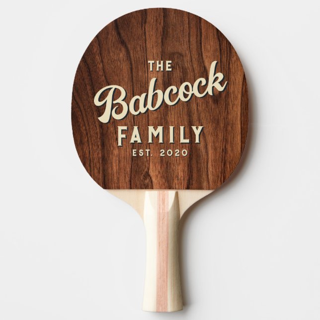 Antique Cherry Wood Retro Family Name & Year Ping Pong Paddle (Front)