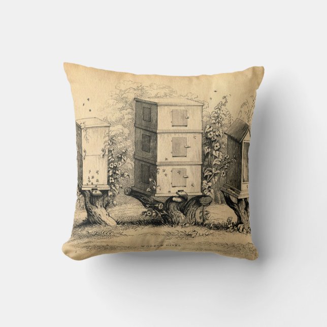 Antique Chic Beekeeping Beehive print Cushion (Front)