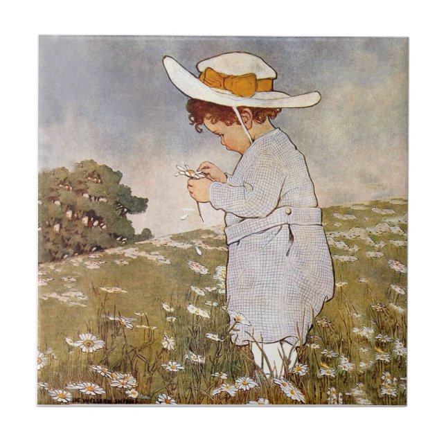 Antique Child Picking Daisies Bessie Pease Gutmann Ceramic Tile (Front)