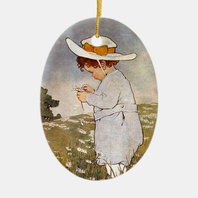 Antique Child Picking Daisies Bessie Pease Gutmann Ceramic Tree Decoration (Front)