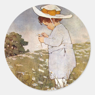 Antique Child Picking Daisies Bessie Pease Gutmann Classic Round Sticker