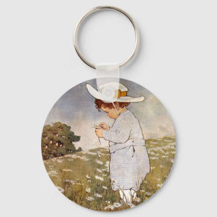 Antique Child Picking Daisies Bessie Pease Gutmann Key Ring