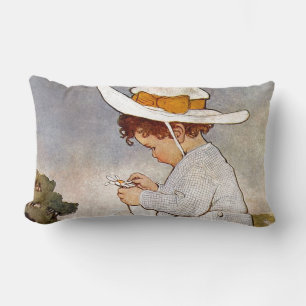 Antique Child Picking Daisies Bessie Pease Gutmann Lumbar Cushion