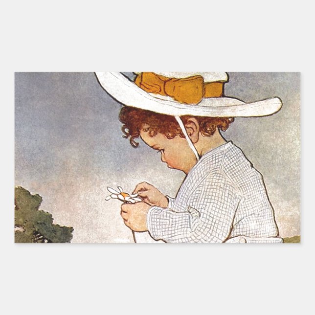 Antique Child Picking Daisies Bessie Pease Gutmann Rectangular Sticker (Front)