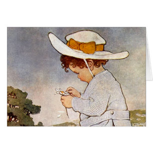 Antique Child Picking Daisies Flowers