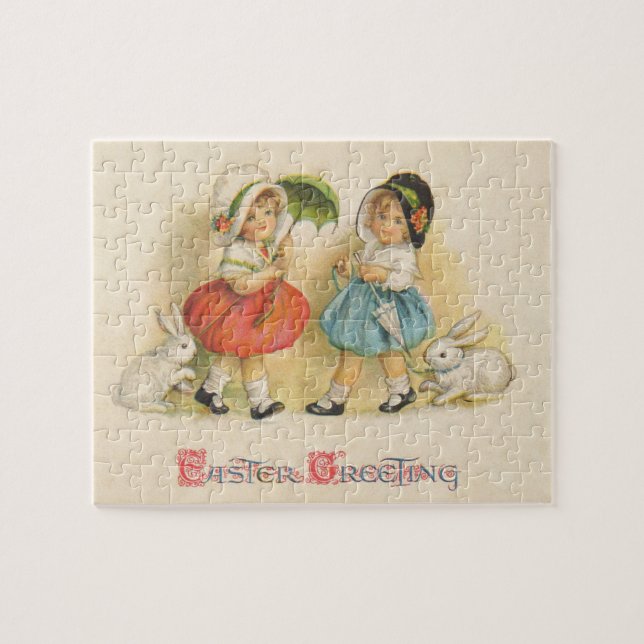 Antique Children Rabbit Easter Art Jigsaw Puzzle (Horizontal)