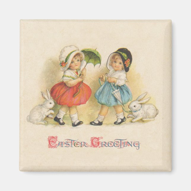 Antique Children Rabbit Easter Art Magnet (Front)