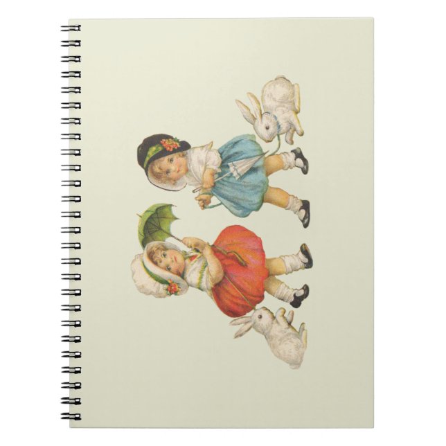 Antique Children Rabbit Easter Art Notebook (Front)