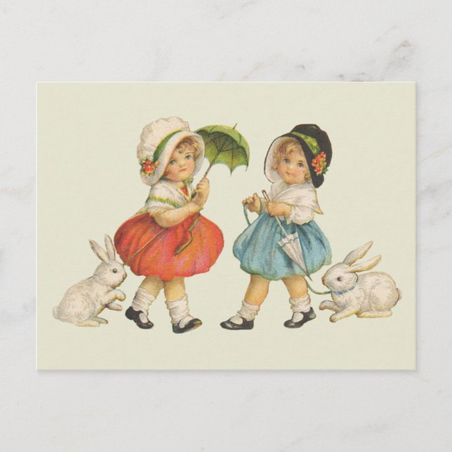 Antique Children Rabbit Easter Art Postcard (Front)