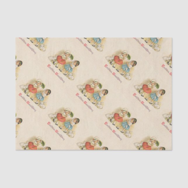 Antique Children Rabbit Easter Art Tissue Paper (Front)