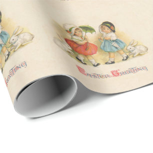 Antique Children Rabbit Easter Art Wrapping Paper