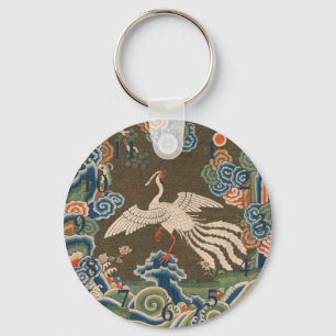 Antique chinese bird artwork tapestry phoenix key ring
