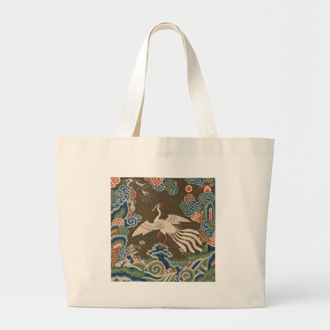 Antique chinese bird artwork tapestry phoenix large tote bag (Front)