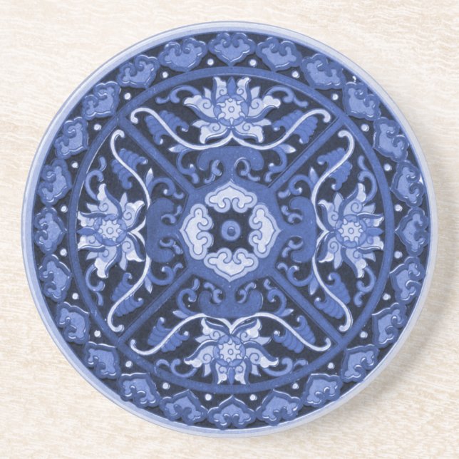 Antique Chinese Blue & White Mandala Coaster (Front)