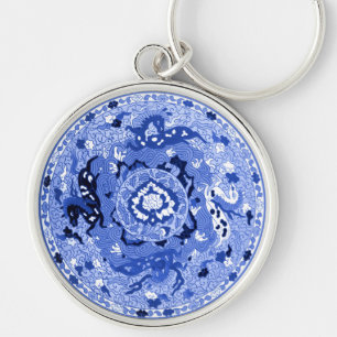 Antique Chinese Blue & White Mandala Key Ring