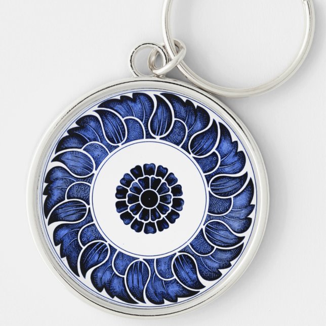 Antique Chinese Blue & White Mandala Key Ring (Front)