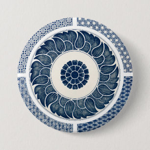 Antique Chinese Blue White Porcelain Pattern 7.5 Cm Round Badge