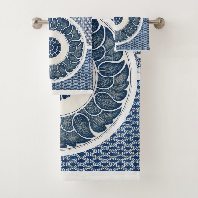 Antique Chinese Blue White Porcelain Pattern Bath Towel Set (Insitu)