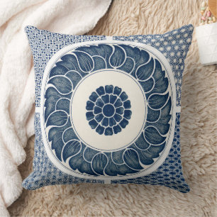 Antique Chinese Blue White Porcelain Pattern Cushion