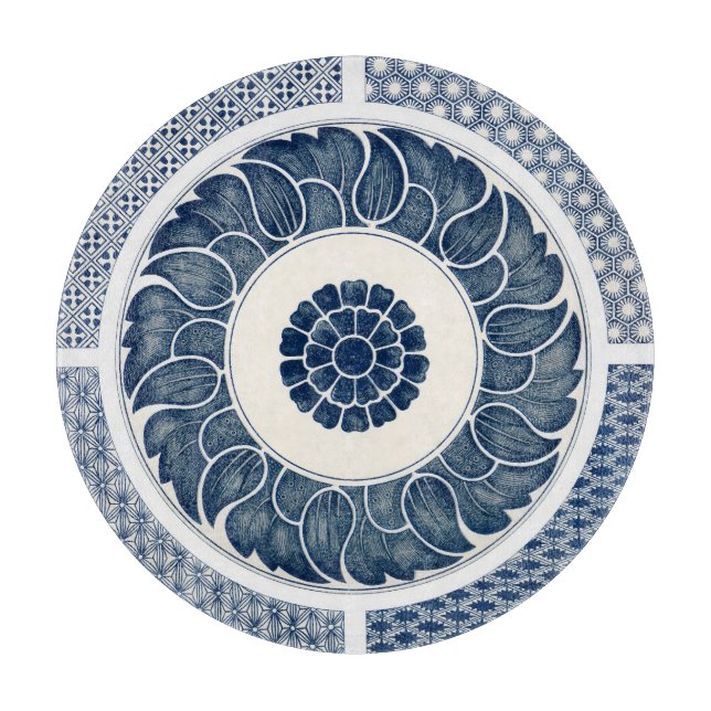 Antique Chinese Blue White Porcelain Pattern Cutting Board (Front)
