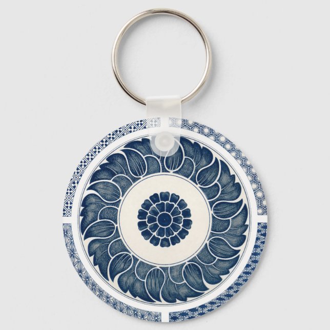Antique Chinese Blue White Porcelain Pattern Key Ring (Front)