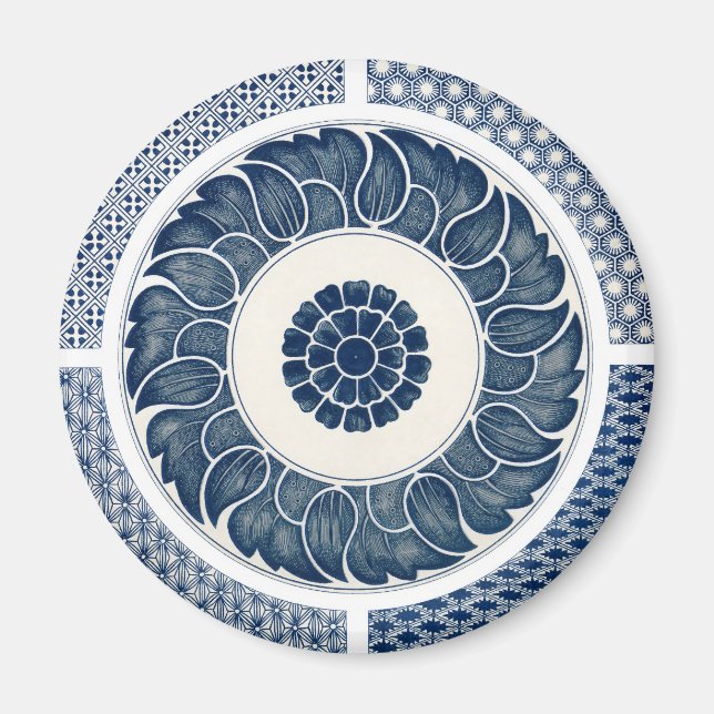 Antique Chinese Blue White Porcelain Pattern Magnet (Front)