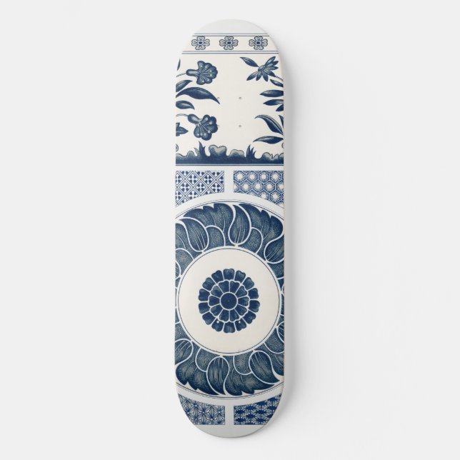 Antique Chinese Blue White Porcelain Pattern Skateboard (Front)