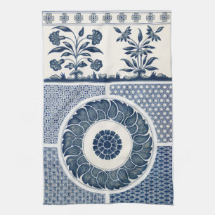 Antique Chinese Blue White Porcelain Pattern Tea Towel