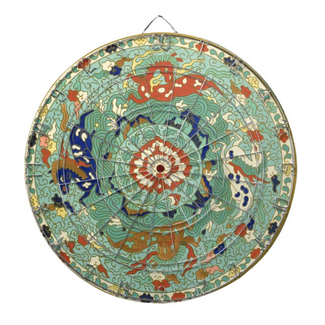 Antique Chinese Circle Blue Green Dartboard (Front)
