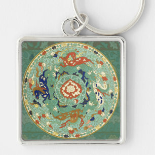 Antique Chinese Circle Blue Green Key Ring