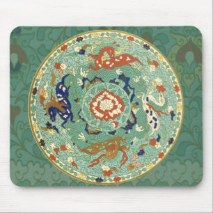 Antique Chinese Circle Blue Green Mouse Pad