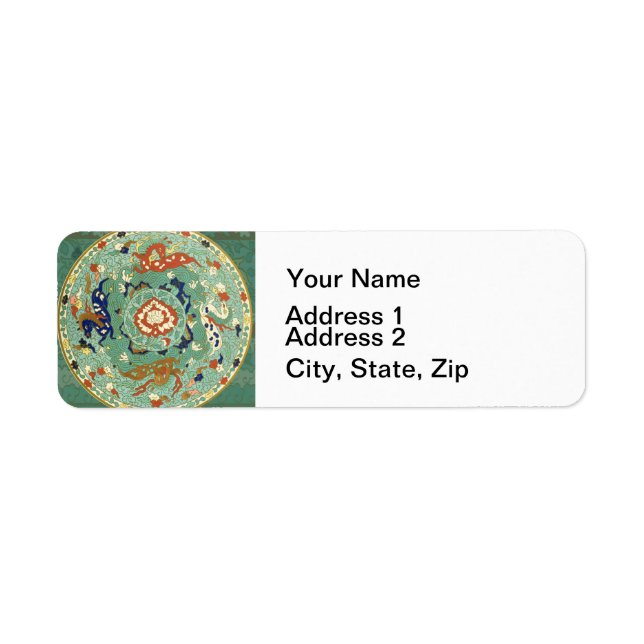 Antique Chinese Circle Blue Green Return Address Label (Front)