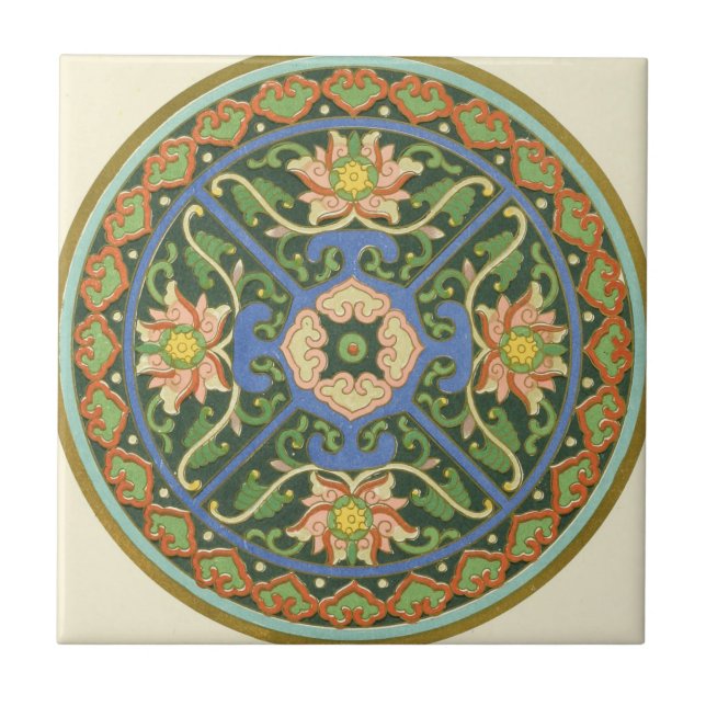 Antique Chinese Cloisonne Pattern: Jade Green Ceramic Tile (Front)