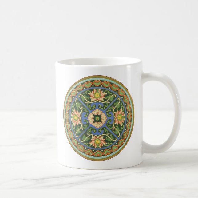 Antique Chinese Cloisonne Pattern: Jade Green Coffee Mug (Right)