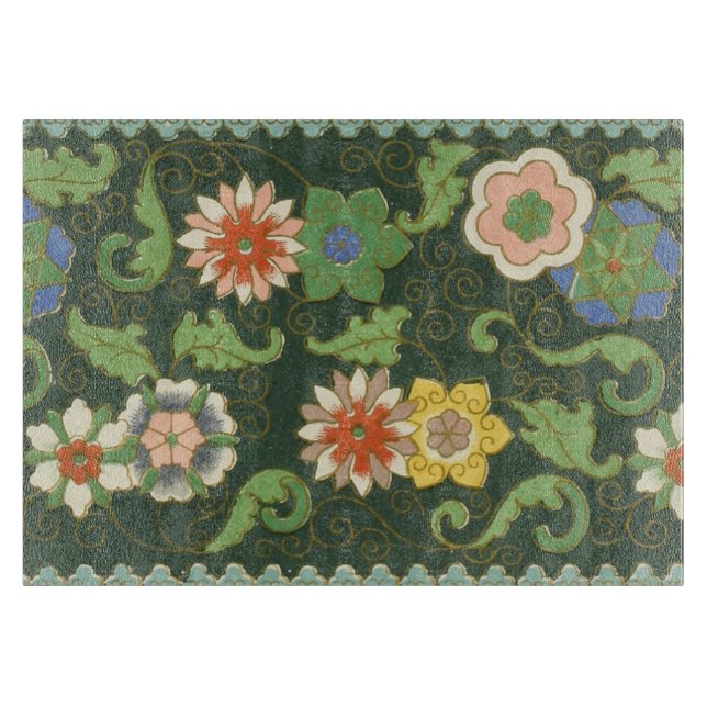 Antique Chinese Cloisonne Pattern: Jade Green Cutting Board (Front)