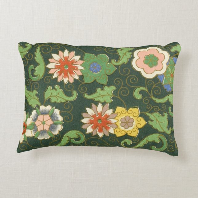 Antique Chinese Cloisonne Pattern: Jade Green Decorative Cushion (Back)