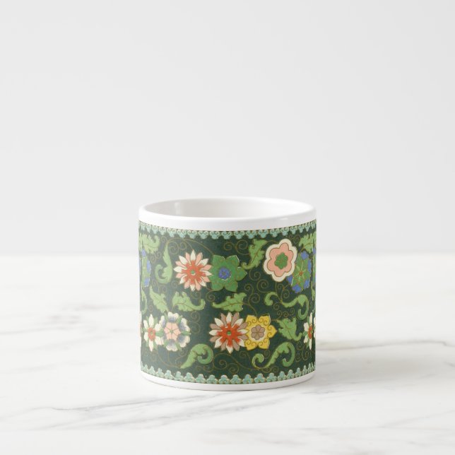 Antique Chinese Cloisonne Pattern: Jade Green Espresso Cup (Front)
