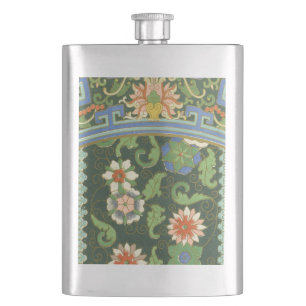 Antique Chinese Cloisonne Pattern: Jade Green Hip Flask