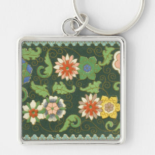 Antique Chinese Cloisonne Pattern: Jade Green Key Ring