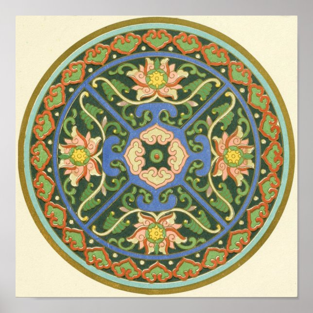 Antique Chinese Cloisonne Pattern: Jade Green Poster (Front)